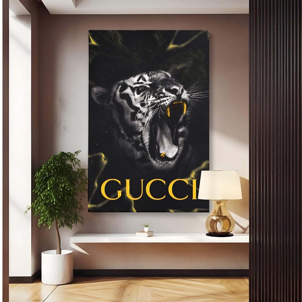 Tablou canvas cu tablou vertical cu tigru si text, fara rama, pe sasiu de lemn